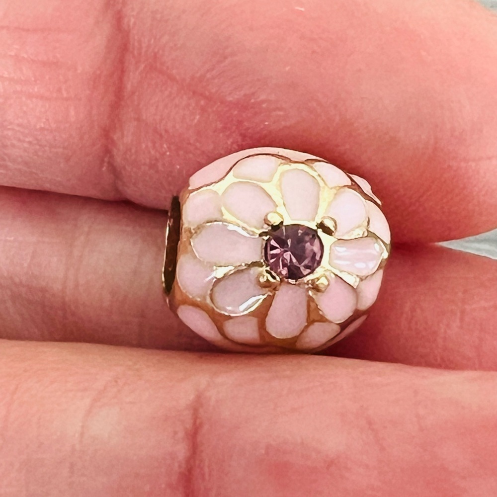Gold plated pink crystal & Enamel Bracelet charm